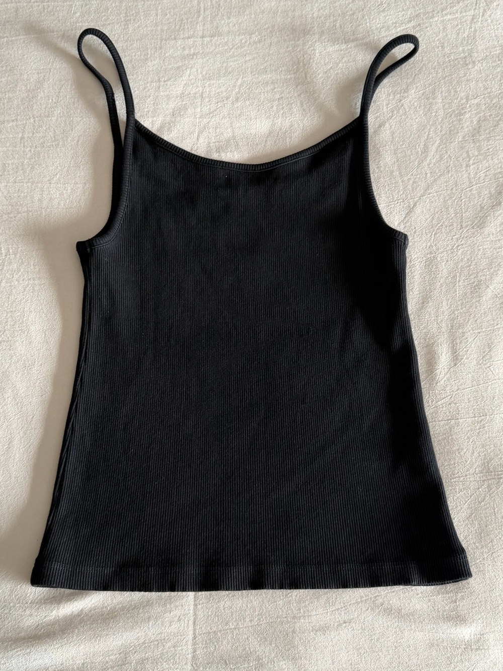 DONNI. Black Ribbed Spaghetti-Strap Camisole size Medium